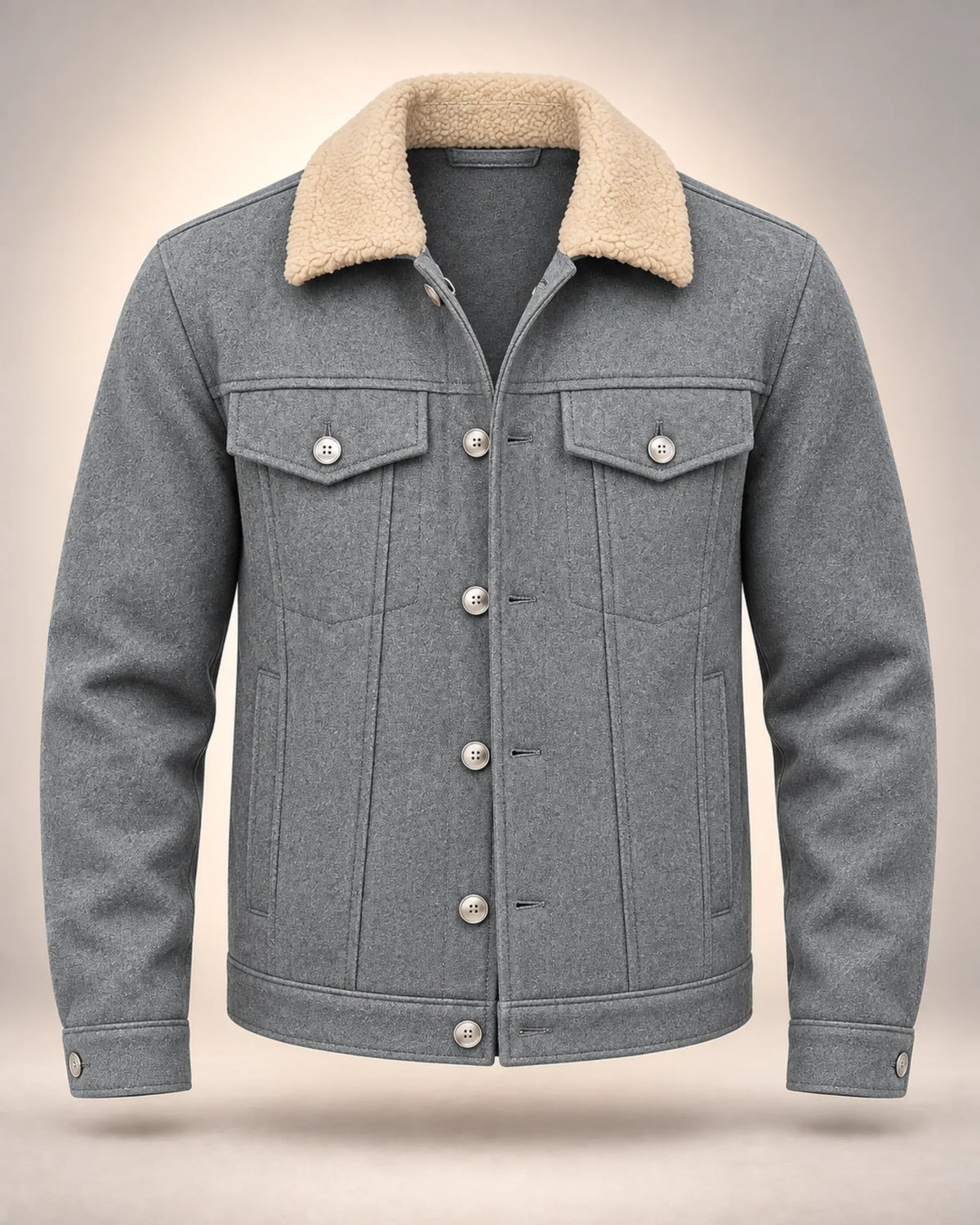 Borg-Collar Button-Front Jacket with Chest Pockets - photo 5