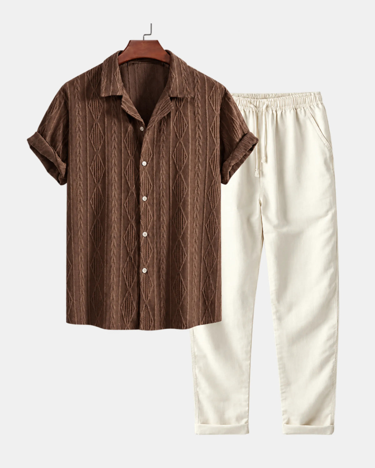 Textured Cuban Collar Shirt and Trouser Co-Ord Set - photo 1