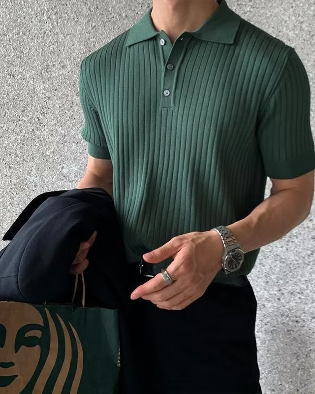 Men's ribbed knit polo shirt with three-button placket - photo 1