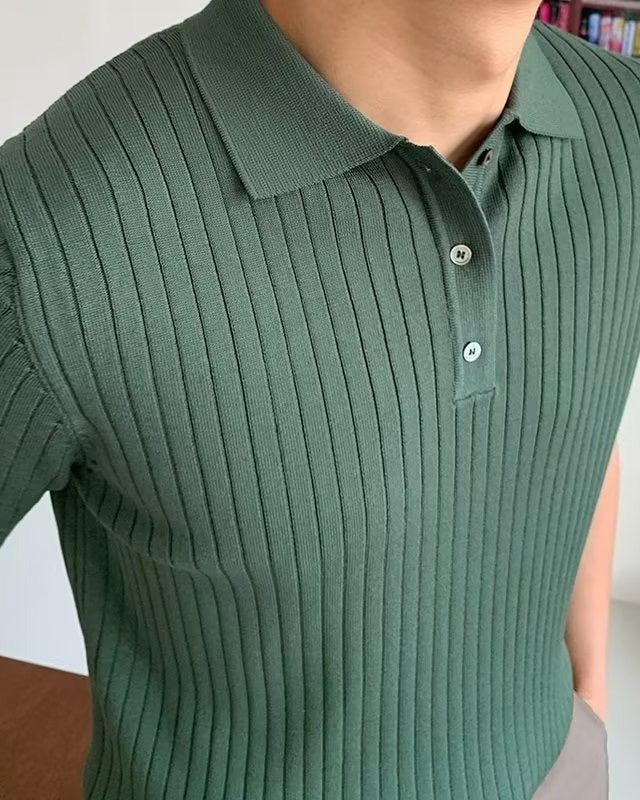Men's ribbed knit polo shirt with three-button placket - photo 3