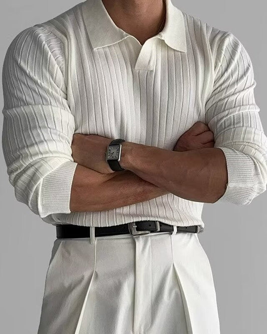 Men's long-sleeve open V-neck polo shirt - photo 1