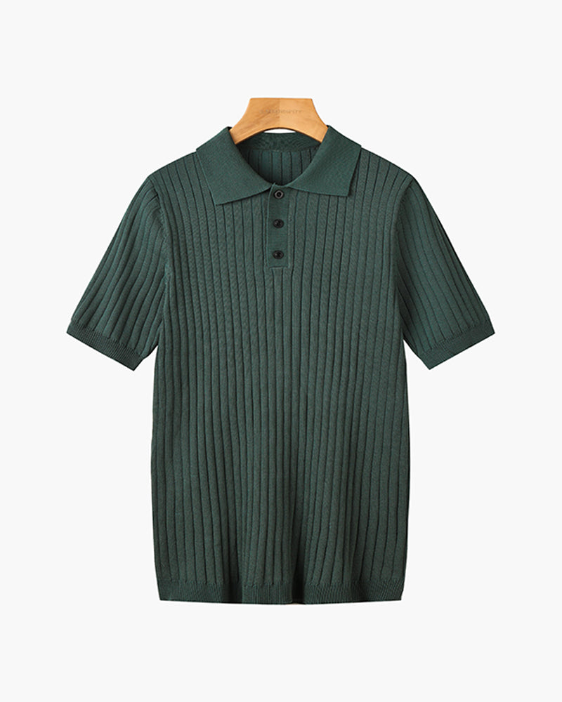 Men's ribbed knit polo shirt with three-button placket - photo 2
