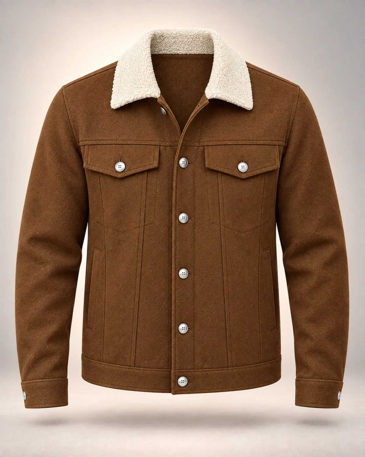 Borg-Collar Button-Front Jacket with Chest Pockets - photo 1