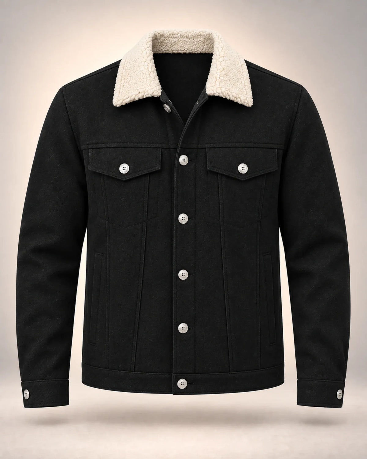 Borg-Collar Button-Front Jacket with Chest Pockets - photo 2