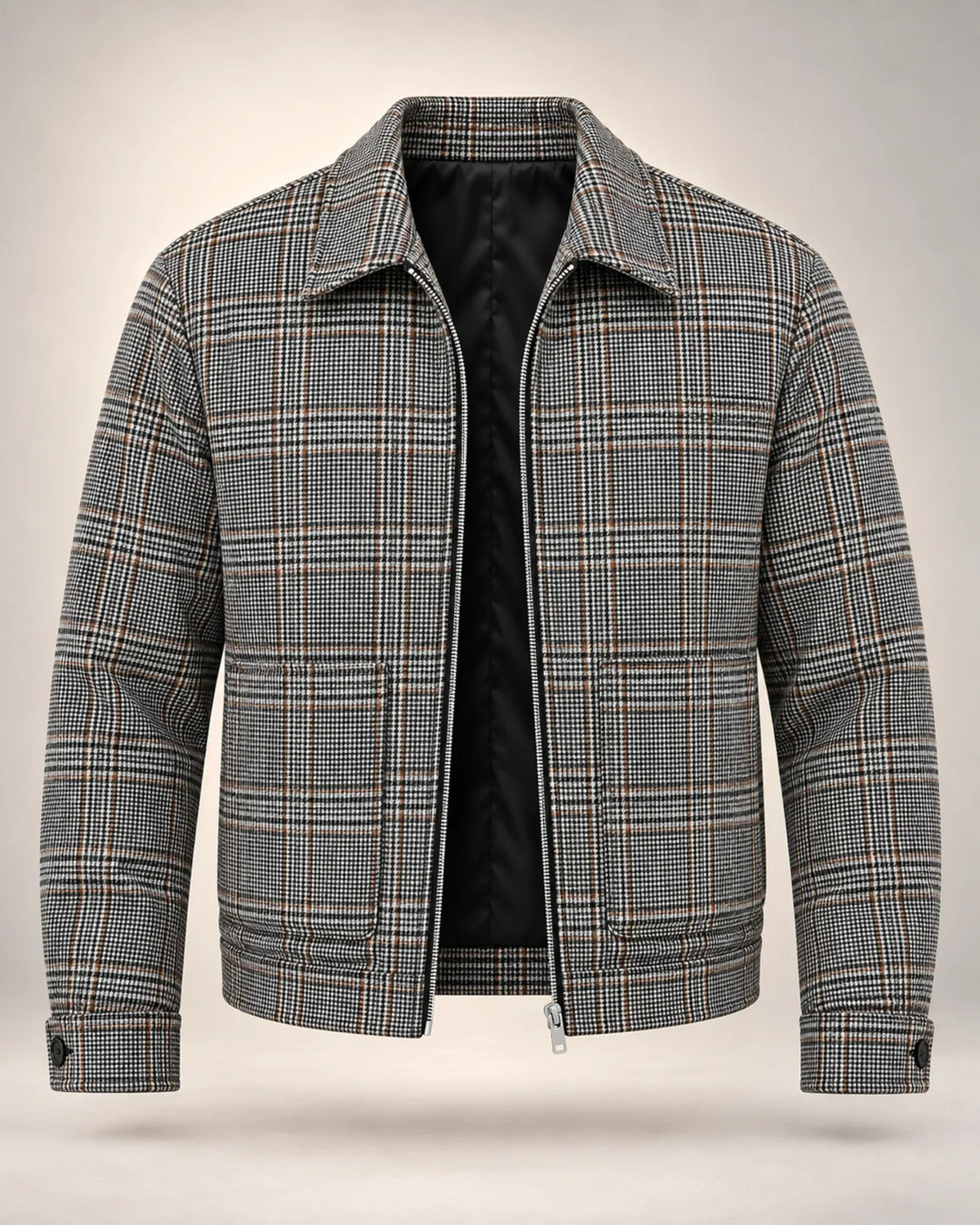 Check Zip-Up Jacket with Collar and Two Pockets - photo 1