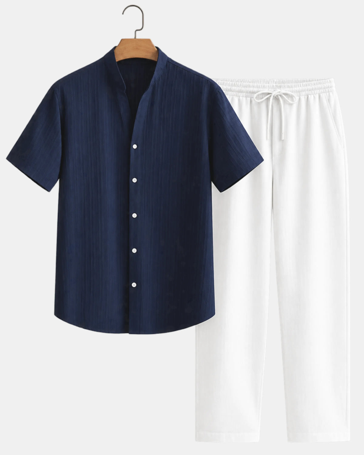Grandad Collar Short-Sleeve Shirt and Drawstring Trouser Set - photo 1