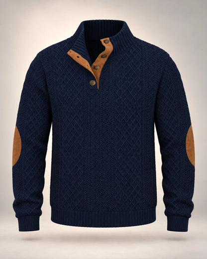 Jacquard Button-Neck Jumper with Contrast Elbow Patches - photo 2