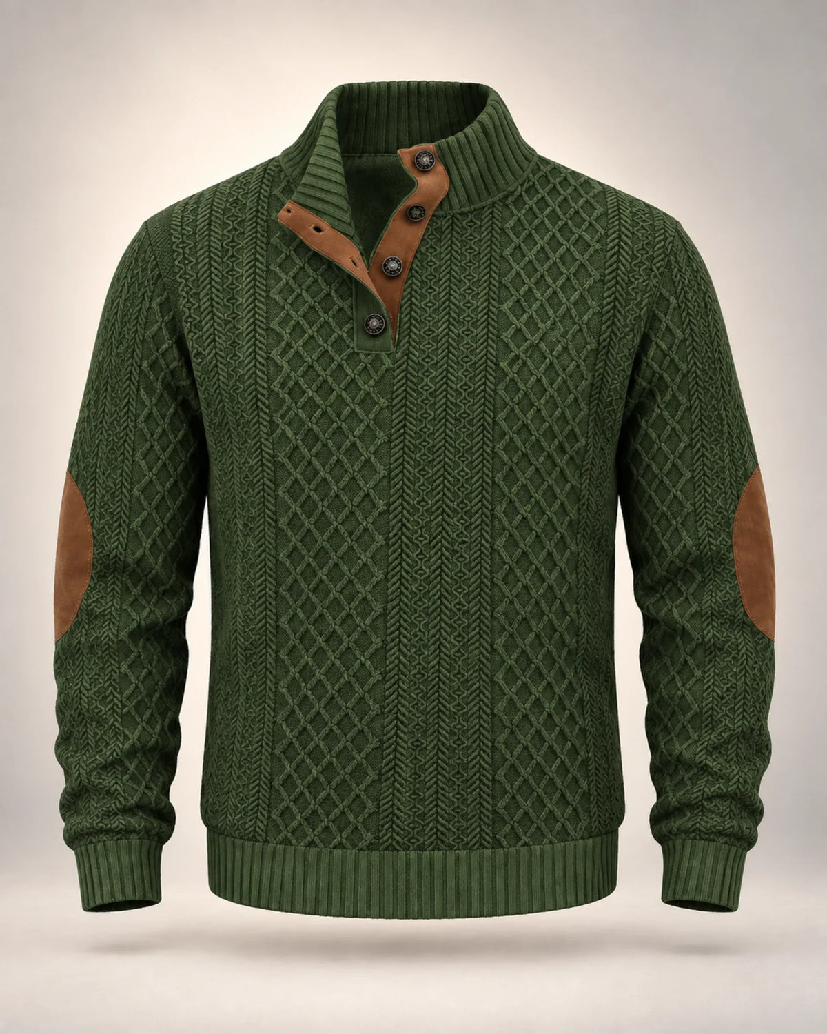 Jacquard Button-Neck Jumper with Contrast Elbow Patches - photo 3