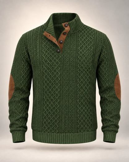 Jacquard Button-Neck Jumper with Contrast Elbow Patches - photo 3