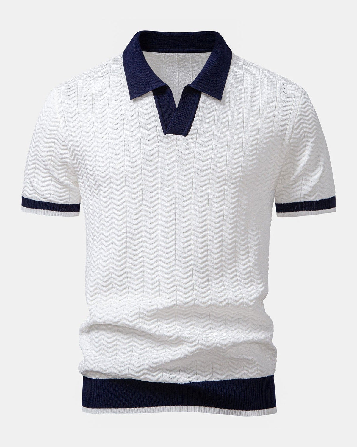 Knitted V-Neck Polo Shirt with Contrast Trim - photo 1