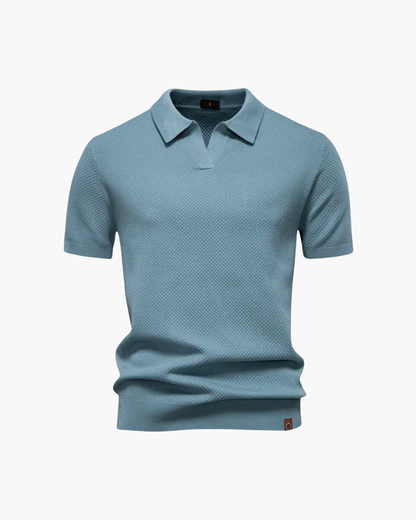 Lightweight Knitted Polo Shirt with V-Neck - photo 1