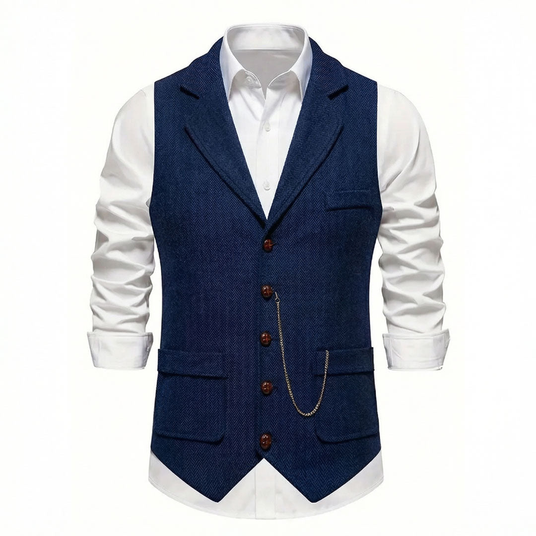 Men's Single-Breasted Herringbone Waistcoat with Chain Detail - photo 1
