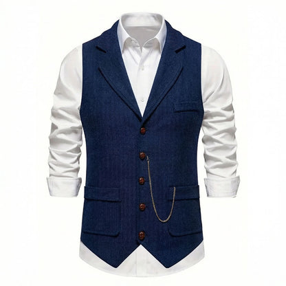 Men's Single-Breasted Herringbone Waistcoat with Chain Detail - photo 1