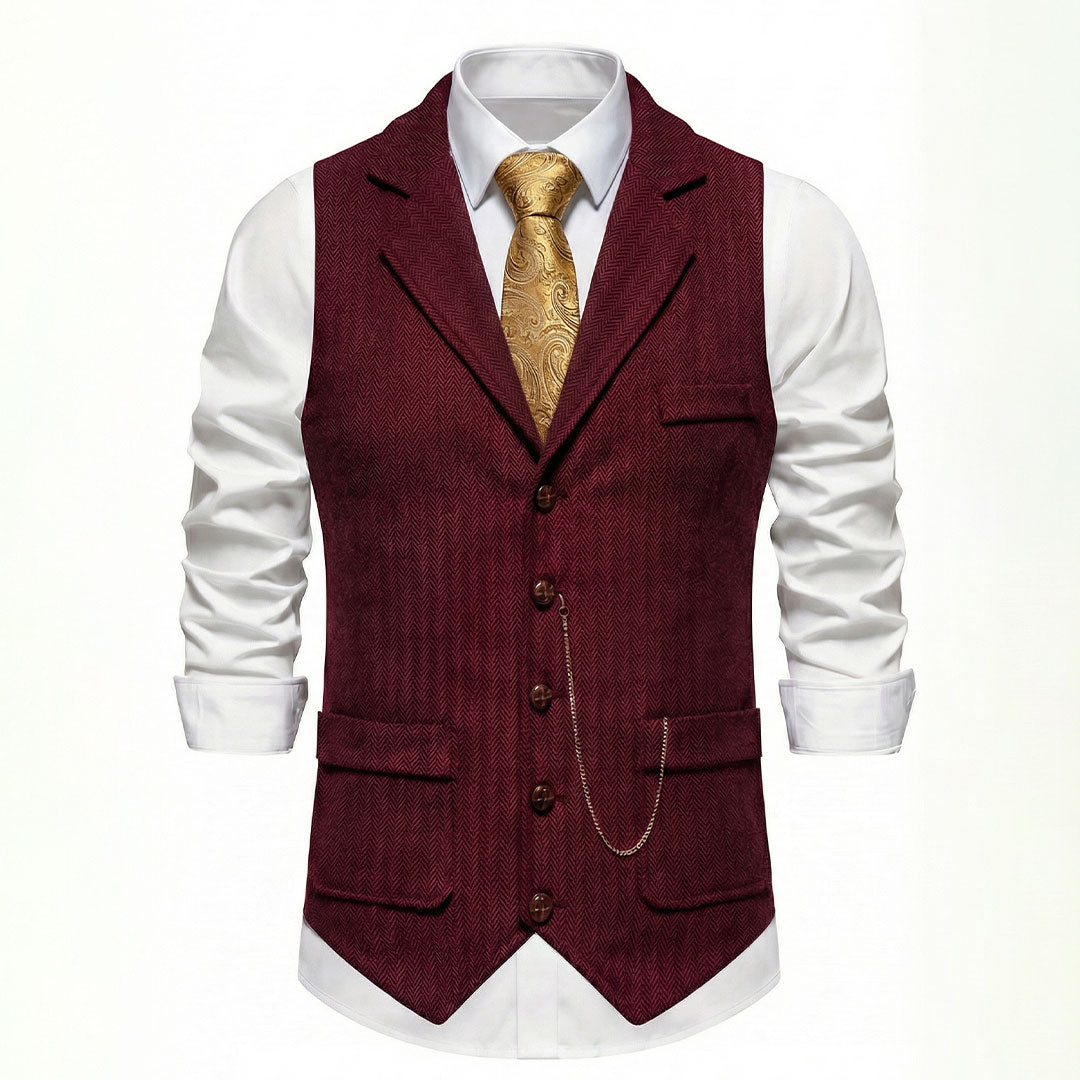 Men's Single-Breasted Herringbone Waistcoat with Chain Detail - photo 10