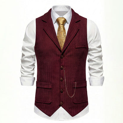 Men's Single-Breasted Herringbone Waistcoat with Chain Detail - photo 10