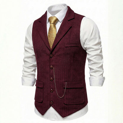 Men's Single-Breasted Herringbone Waistcoat with Chain Detail - photo 11