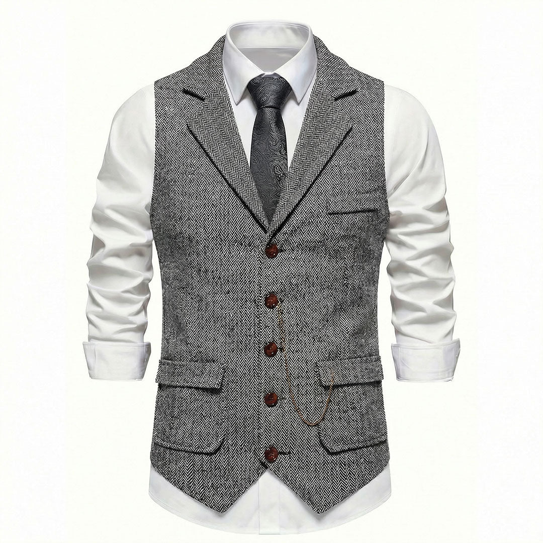 Men's Single-Breasted Herringbone Waistcoat with Chain Detail - photo 14