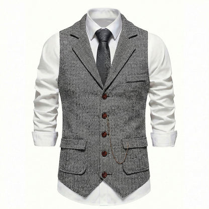 Men's Single-Breasted Herringbone Waistcoat with Chain Detail - photo 14