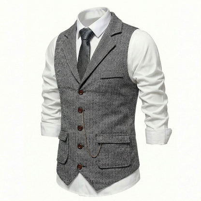 Men's Single-Breasted Herringbone Waistcoat with Chain Detail - photo 15