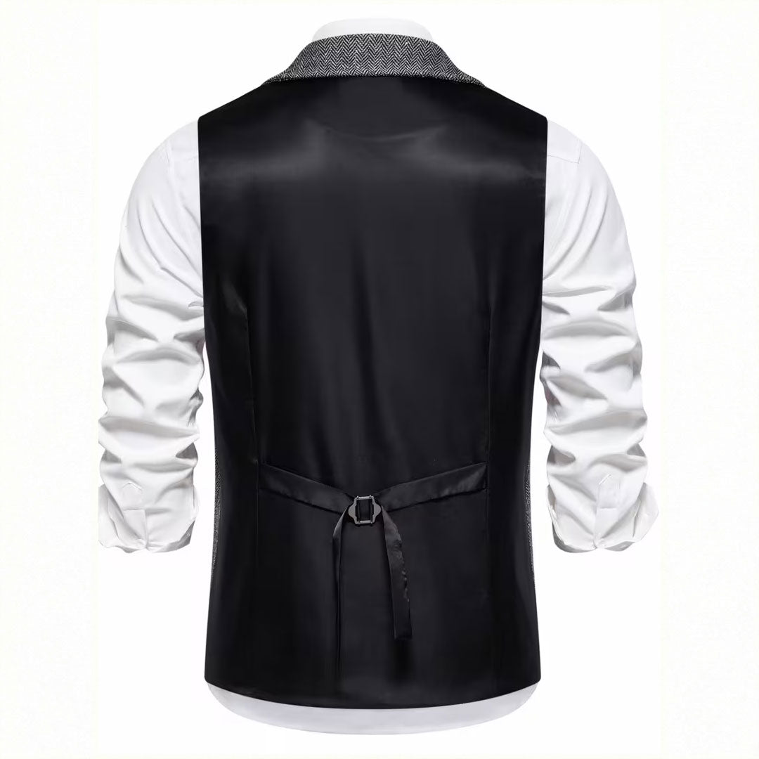 Men's Single-Breasted Herringbone Waistcoat with Chain Detail - photo 16
