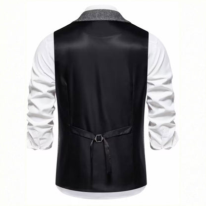Men's Single-Breasted Herringbone Waistcoat with Chain Detail - photo 16