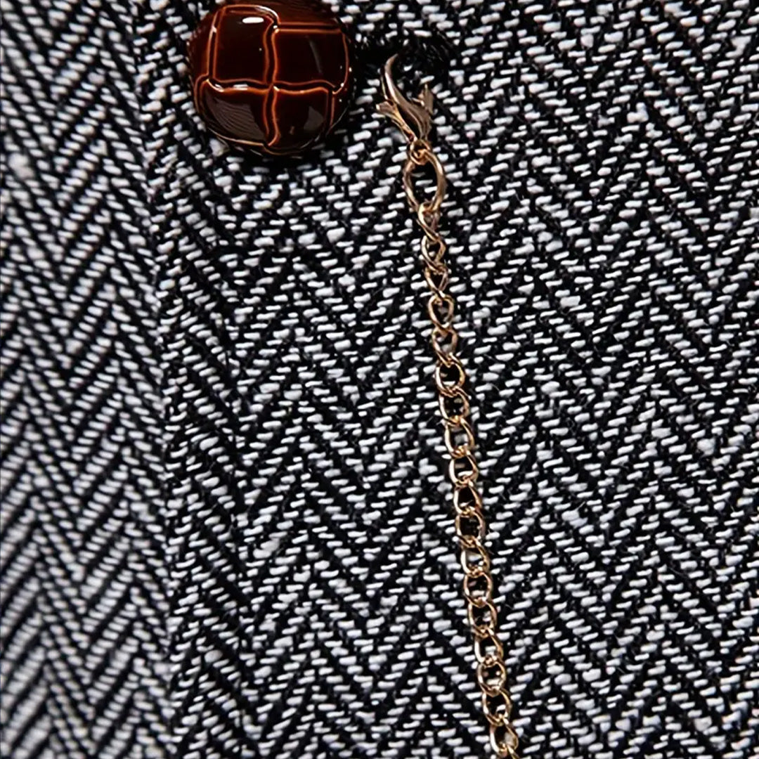 Men's Single-Breasted Herringbone Waistcoat with Chain Detail - photo 17