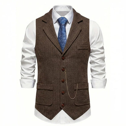 Men's Single-Breasted Herringbone Waistcoat with Chain Detail - photo 18