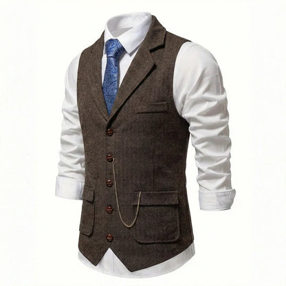 Men's Single-Breasted Herringbone Waistcoat with Chain Detail - photo 19