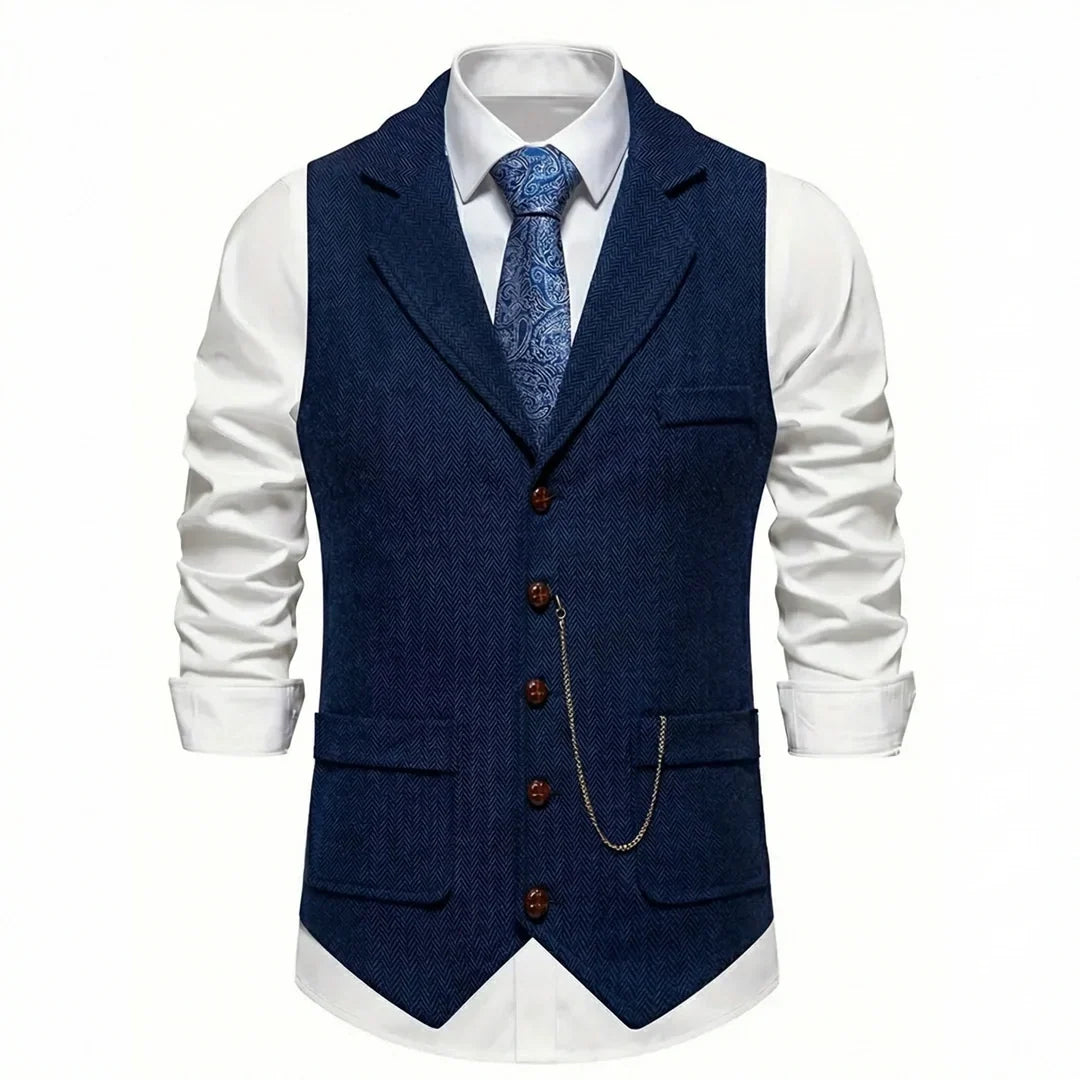 Men's Single-Breasted Herringbone Waistcoat with Chain Detail - photo 2