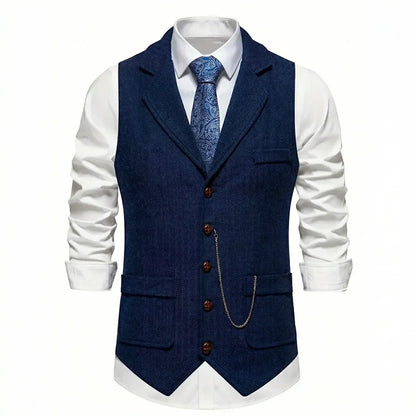Men's Single-Breasted Herringbone Waistcoat with Chain Detail - photo 2