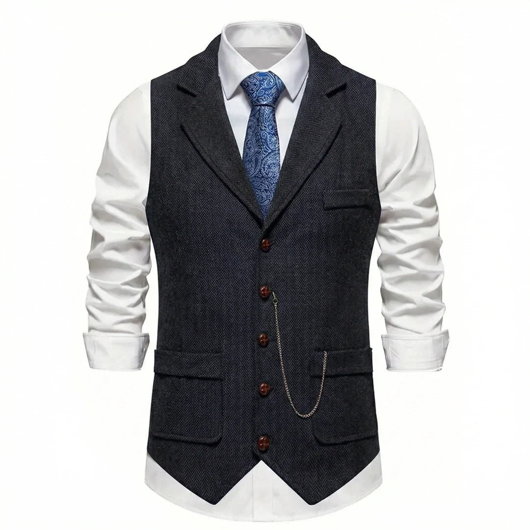 Men's Single-Breasted Herringbone Waistcoat with Chain Detail - photo 22