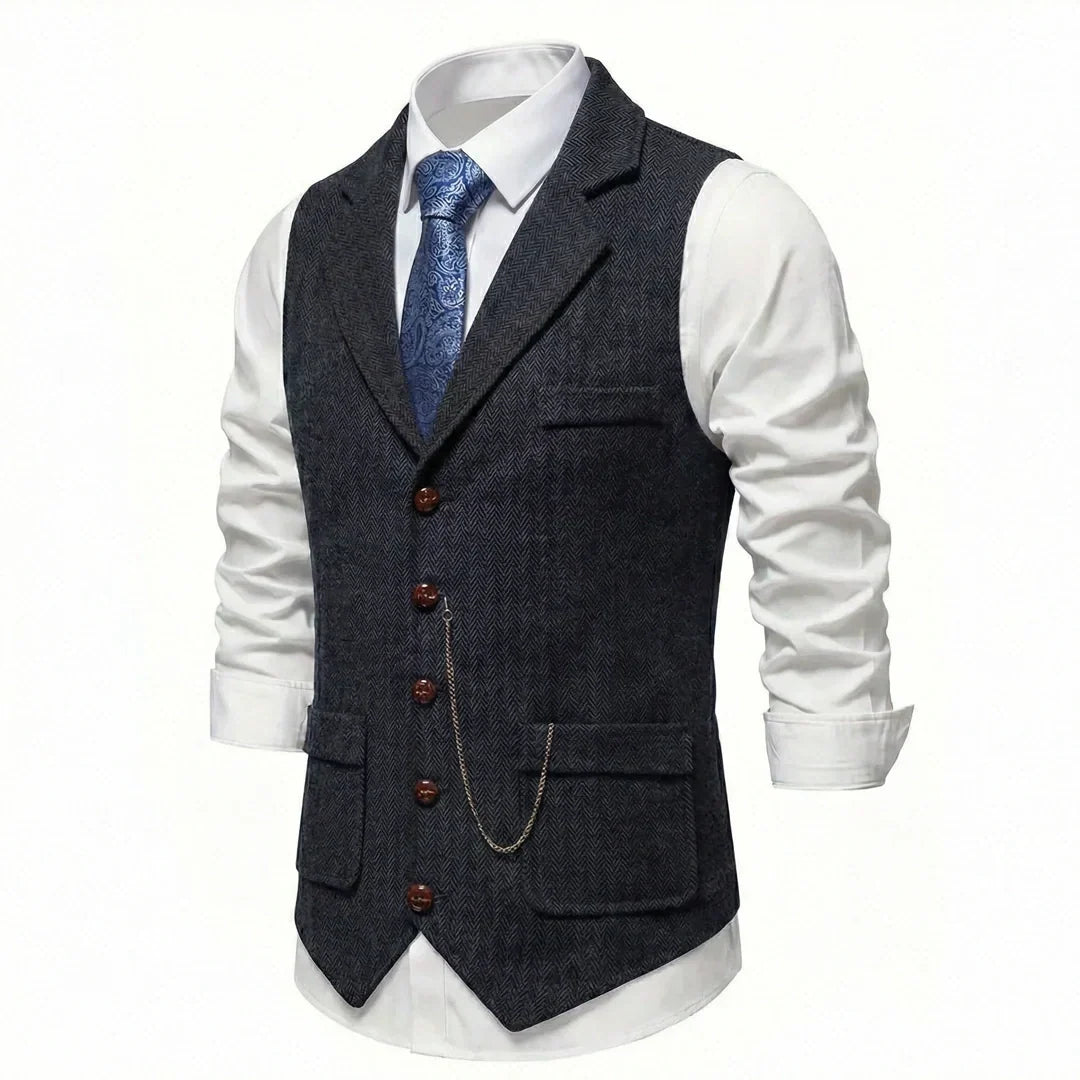 Men's Single-Breasted Herringbone Waistcoat with Chain Detail - photo 23