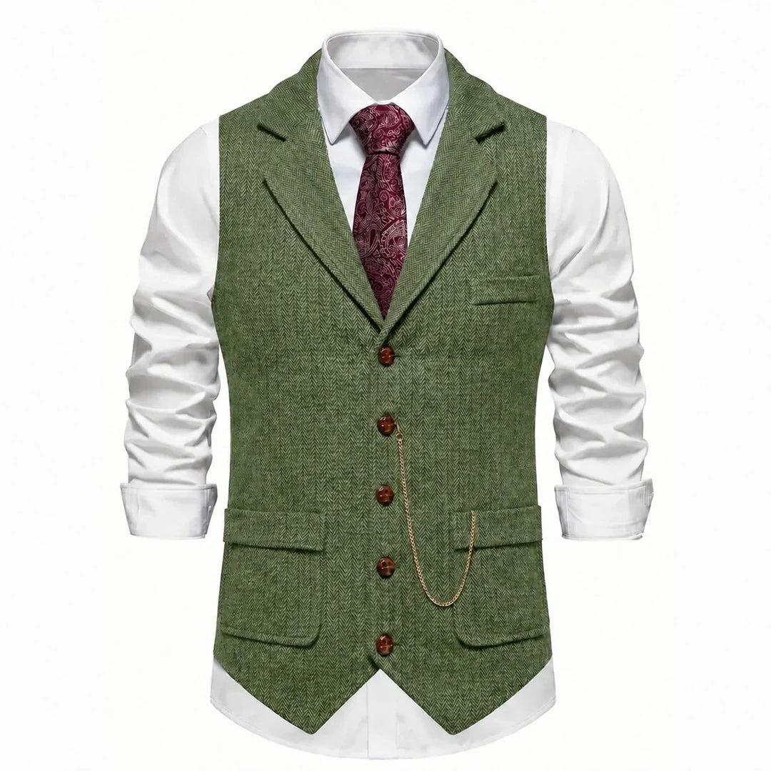 Men's Single-Breasted Herringbone Waistcoat with Chain Detail - photo 26