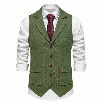 Men's Single-Breasted Herringbone Waistcoat with Chain Detail - photo 26