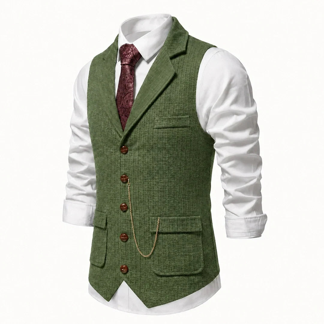 Men's Single-Breasted Herringbone Waistcoat with Chain Detail - photo 27