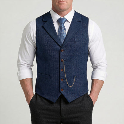 Men's Single-Breasted Herringbone Waistcoat with Chain Detail - photo 3