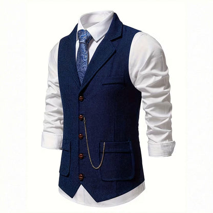 Men's Single-Breasted Herringbone Waistcoat with Chain Detail - photo 6