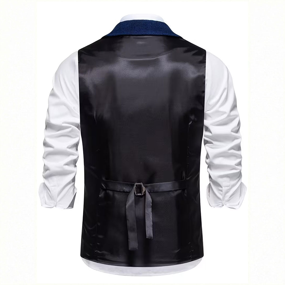 Men's Single-Breasted Herringbone Waistcoat with Chain Detail - photo 7