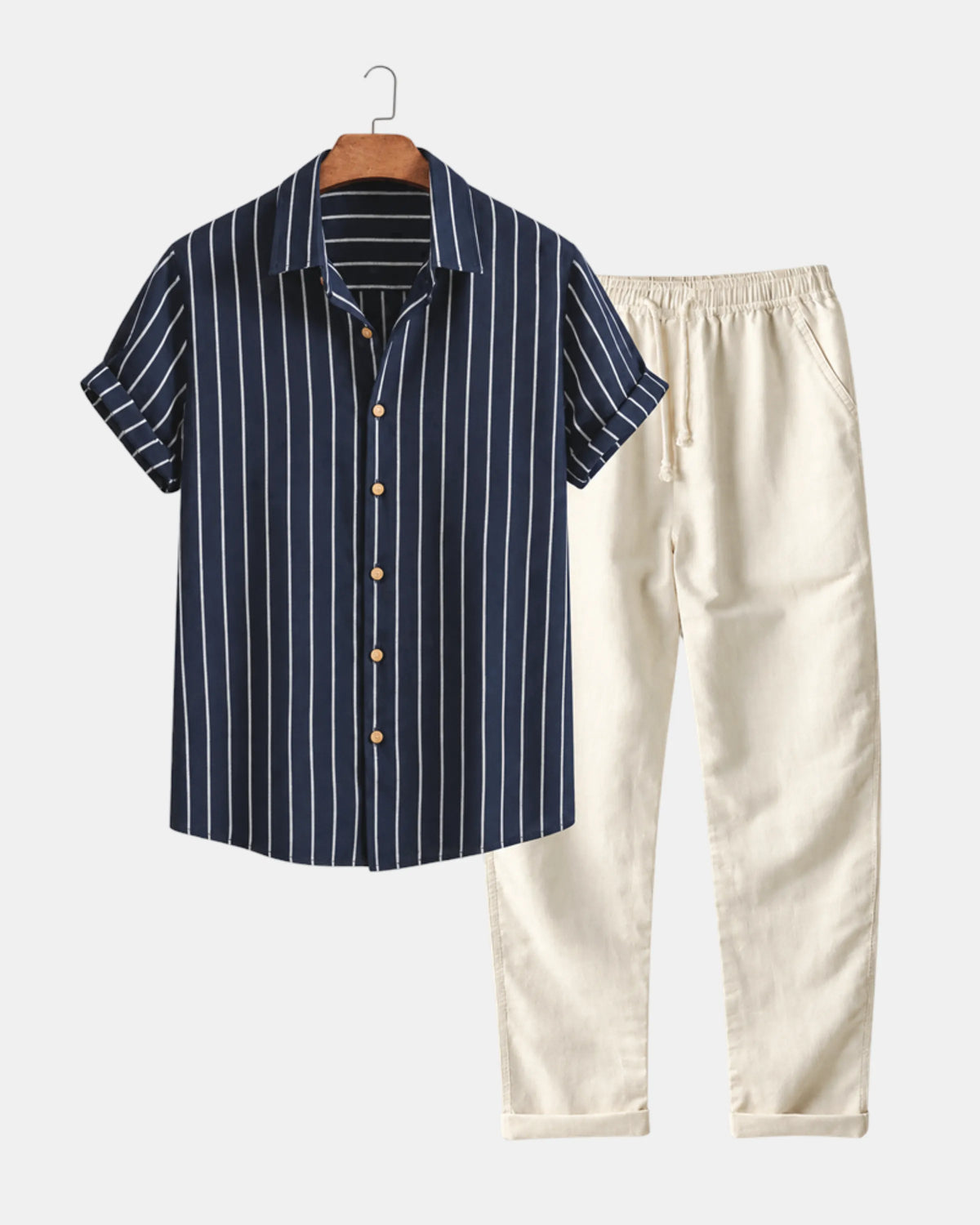 Pinstripe Short-Sleeve Shirt and Drawstring Trouser Co-Ord Set - photo 1