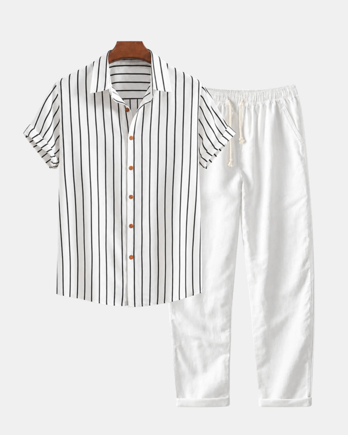 Pinstripe Short-Sleeve Shirt and Drawstring Trouser Co-Ord Set - photo 2
