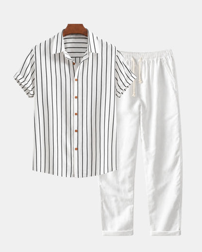 Pinstripe Short-Sleeve Shirt and Drawstring Trouser Co-Ord Set - photo 2