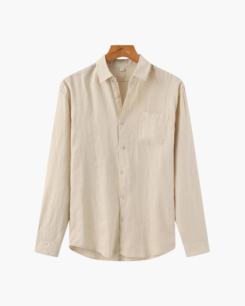 Relaxed Long-Sleeve Linen Shirt with Chest Pocket - photo 1
