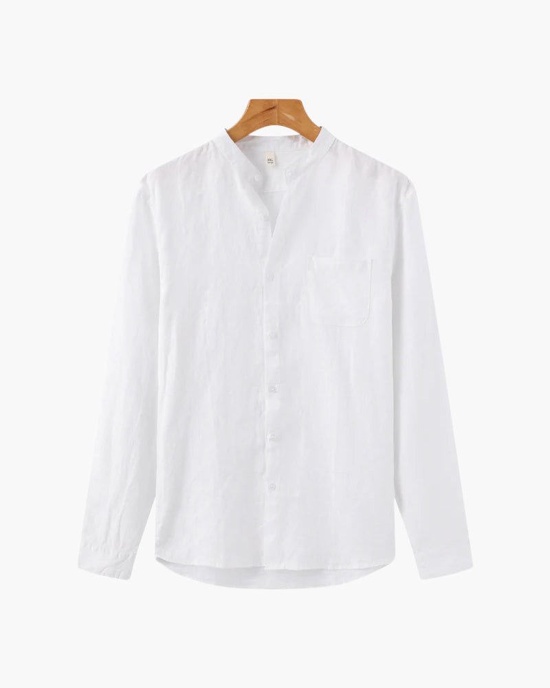Relaxed Long-Sleeve Linen Shirt with Chest Pocket - photo 4