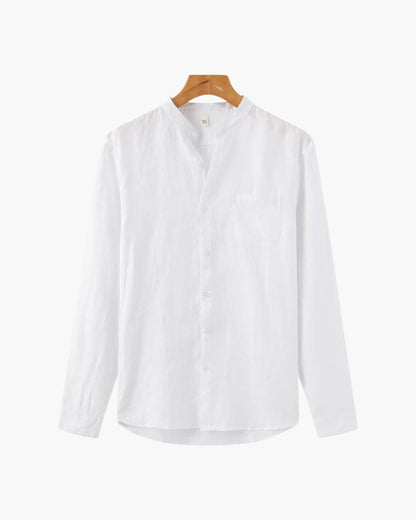 Relaxed Long-Sleeve Linen Shirt with Chest Pocket - photo 4