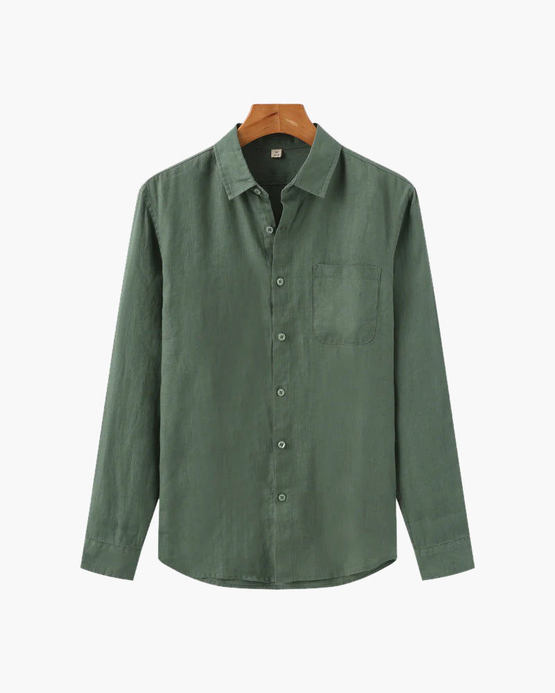 Relaxed Long-Sleeve Linen Shirt with Chest Pocket - photo 5