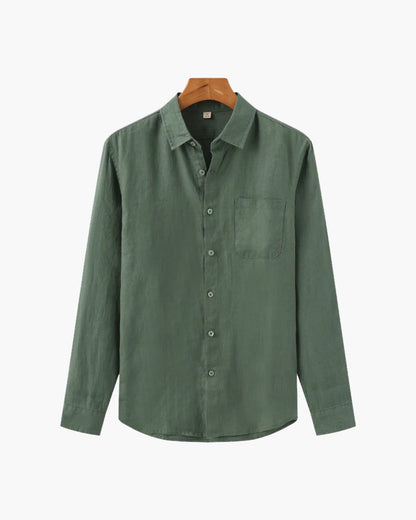 Relaxed Long-Sleeve Linen Shirt with Chest Pocket - photo 5