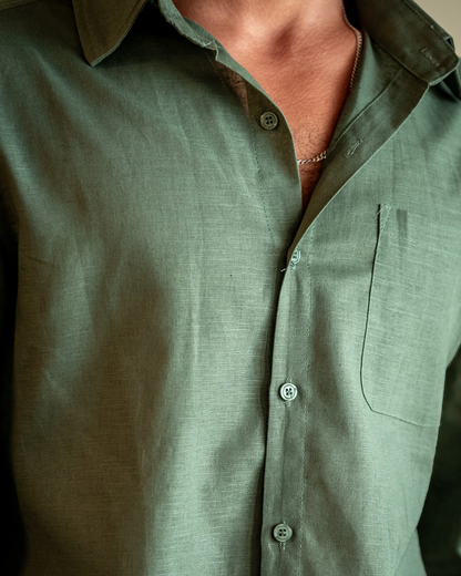 Relaxed Long-Sleeve Linen Shirt with Chest Pocket - photo 6