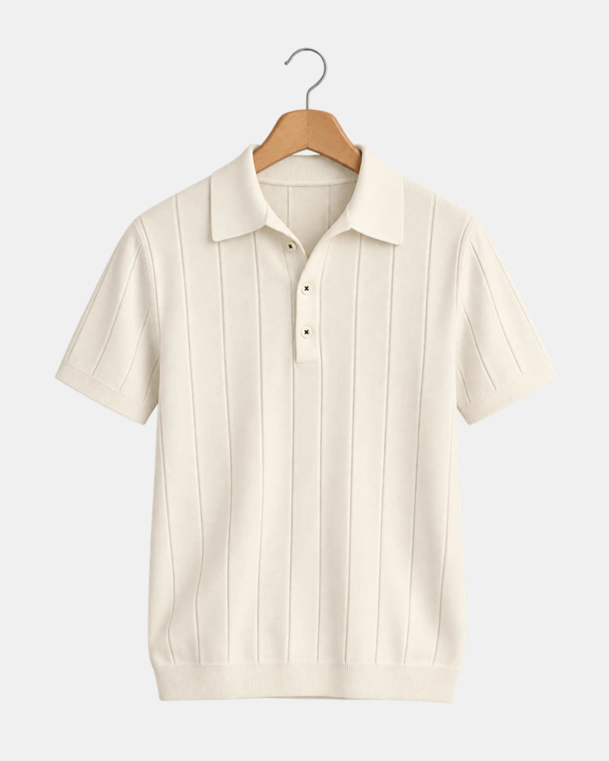 Ribbed Knit Polo Shirt with Spread Collar - photo 1