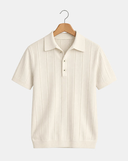 Ribbed Knit Polo Shirt with Spread Collar - photo 1