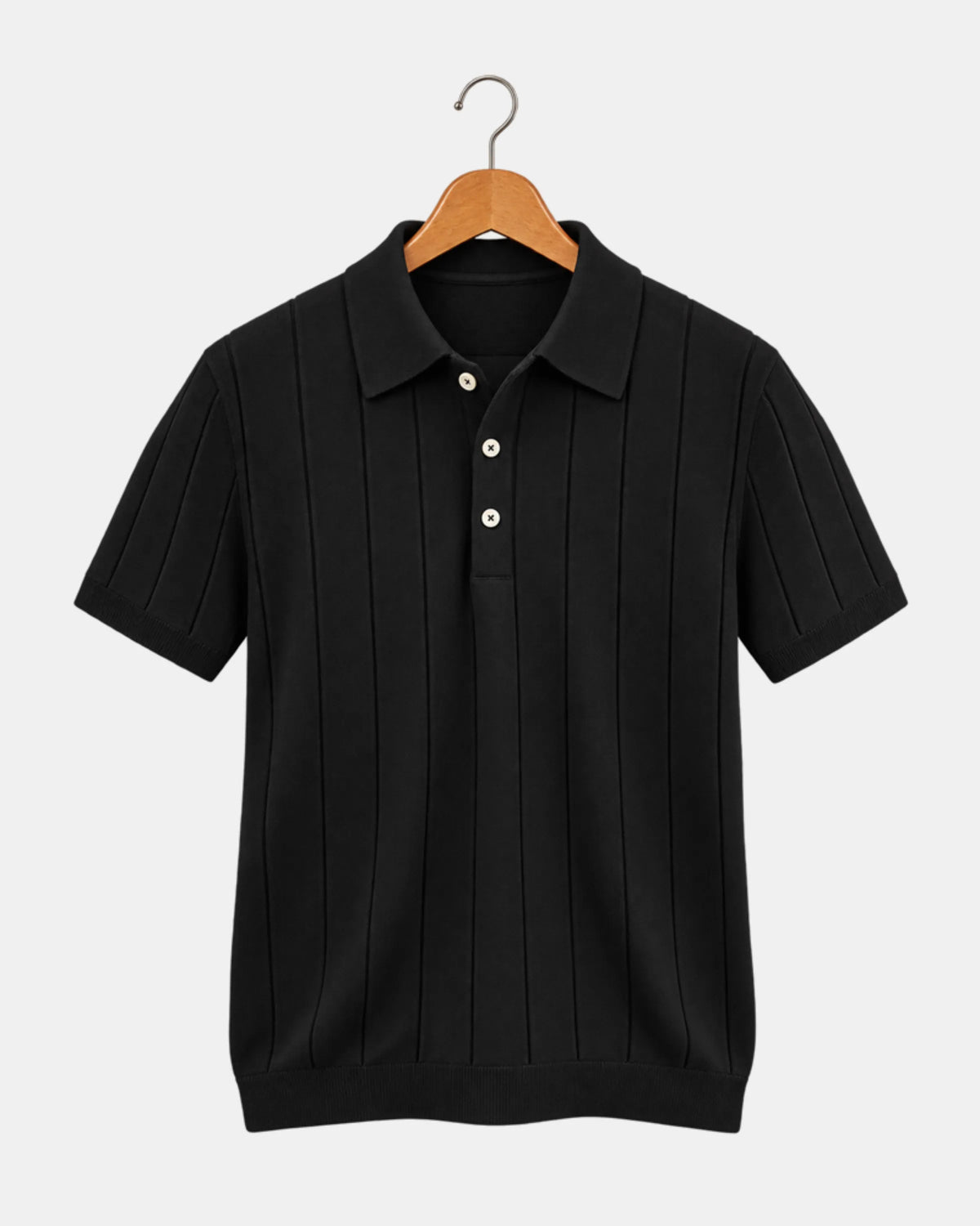 Ribbed Knit Polo Shirt with Spread Collar - photo 2